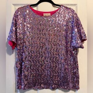 MELLODAY Pink Sequin Short Sleeve Top